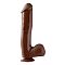Коричневый фаллоимитатор c мошонкой Basix - 26 см.