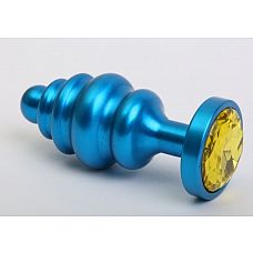 <strong>Синяя ребристая анальная пробка с жёлтым кристаллом - 7,3 см.</strong> <br />
Металлическая анальная пробка с ограничительным основанием для безопасного использования и кристаллом.<div class="charTableblock"><div><span>Длина, см</span>: 7.30</div><div><span>Диаметр, см</span>: 2.90</div><div><span>Материал</span>: металл</div><div><span>Длина, см</span>: 5-8</div><div><span>Диаметр, см</span>: 2</div></div> Синяя ребристая анальная пробка с жёлтым кристаллом - 7,3 см.
Металлическая анальная пробка с ограничительным основанием для безопасного использования и кристаллом.