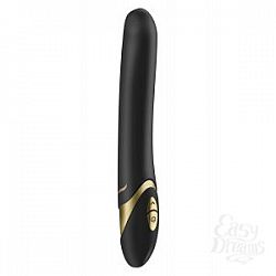 Чёрный вибратор с золотистыми элементами - 20 см. Чёрный вибратор с золотистыми элементами - 20 см.