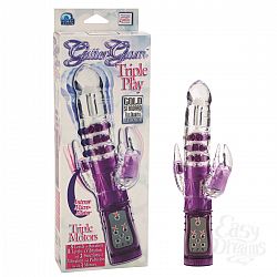 Фиолетовый тройной хай-тек вибратор GLITTER GLAM - 25 см. Фиолетовый тройной хай-тек вибратор GLITTER GLAM - 25 см.