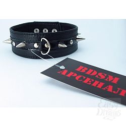 Чёрный кожаный ошейник с металлическими шипами Чёрный кожаный ошейник с металлическими шипами