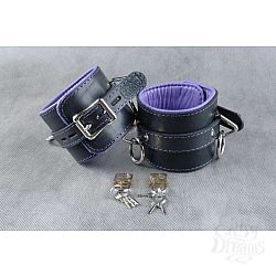 Кожаные подвёрнутые наручники с фиолетовой подкладкой Кожаные подвёрнутые наручники с фиолетовой подкладкой