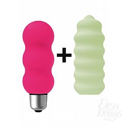 Мощная вибропуля с двумя сменными насадками - розовой и зелёной Мощная вибропуля с двумя сменными насадками - розовой и зелёной