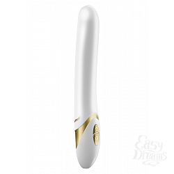 Белый вибратор с золотистыми элементами - 20 см. Белый вибратор с золотистыми элементами - 20 см.