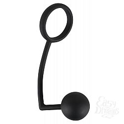 Чёрное эрекционное кольцо с шариком для анальной стимуляции Чёрное эрекционное кольцо с шариком для анальной стимуляции