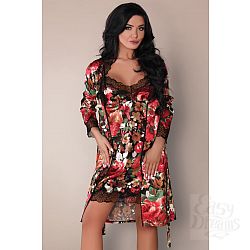 Комплект с цветочным рисунком Mariee: пеньюар, сорочка и трусики Комплект с цветочным рисунком Mariee: пеньюар, сорочка и трусики