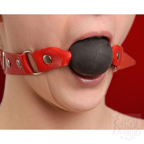 Фотография 1:  Кляп-шар на красных кожаных ремешках