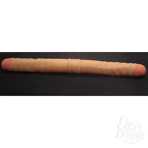 Фотография 1:  Двусторонний телесный фаллоимитатор с венками - 34,5 см.