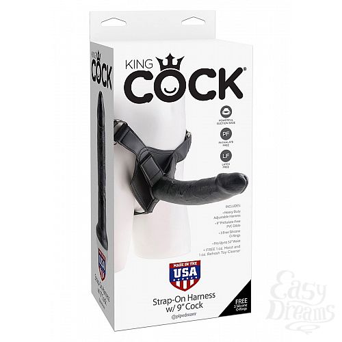 Фотография 7  Страпон Harness со съемной чёрной насадкой King Cock 9 - 23 см.