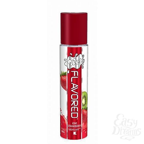 Фотография 1:  Лубрикант Wet Flavored Kiwi Strawberry с ароматом киви и клубники - 30 мл.