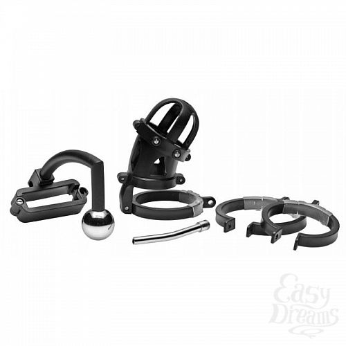  4    Oppressor Male Confinement Chastity Cage with Ball Clamp and Anal Hook