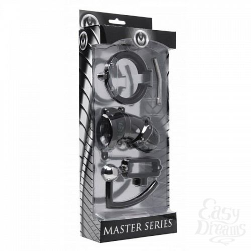  5    Oppressor Male Confinement Chastity Cage with Ball Clamp and Anal Hook