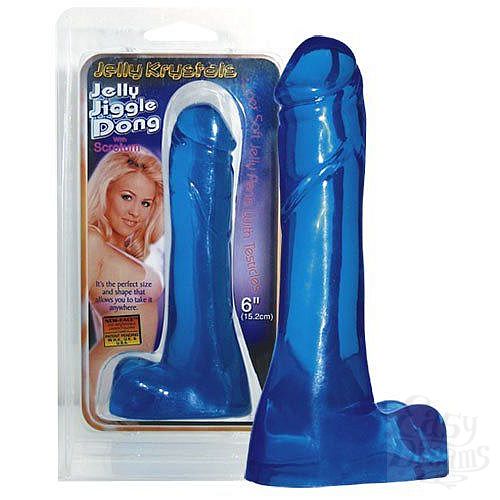 Фотография 2:  Синий фаллоимитатор с широким основанием-мошонкой Jelly Jiggle Dong - 15,2 см. Фотография 2  Синий фаллоимитатор с широким основанием-мошонкой Jelly Jiggle Dong - 15,2 см.