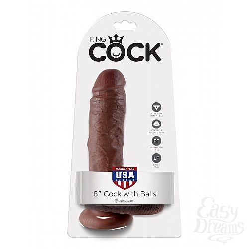 Фотография 4  Коричневый фаллоимитатор 8  Cock with Balls - 21,3 см.