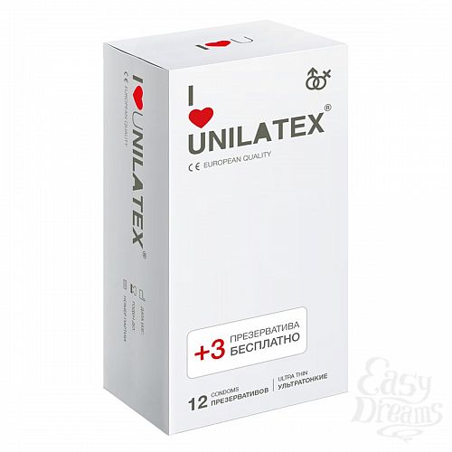 Фотография 1:  Ультратонкие презервативы Unilatex Ultra Thin - 12 шт. + 3 шт. в подарок