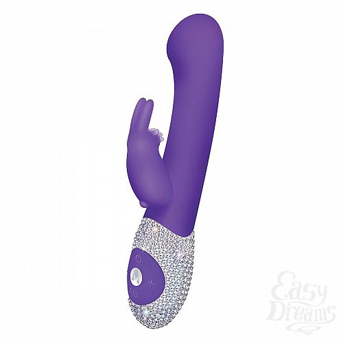 Фотография 2  Фиолетовый вибромассажёр The G-spot Rabbit с украшенной стразами рукоятью - 22 см.