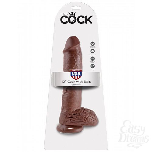 Фотография 2  Большой коричневый фаллоимитатор с мошонкой 10  Cock with Balls на присоске - 25,4 см.