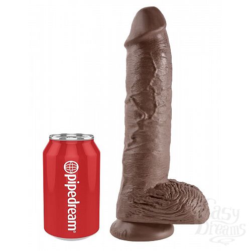 Фотография 3  Большой коричневый фаллоимитатор с мошонкой 10  Cock with Balls на присоске - 25,4 см.
