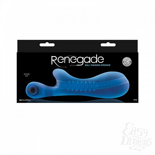 Фотография 2  Синий мастурбатор с вибростимулятором мошонки Renegade Ball Tugging Stroker