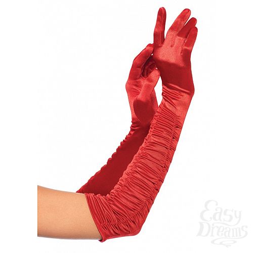 ���������� 1:  �������� Ruched Satin Gloves OS LA2042red