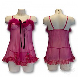 Сорочка с лиловым мехом и черным бантом F312-61EF Сорочка с лиловым мехом и черным бантом F312-61EF