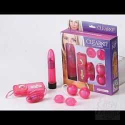 Набор из вибратора, шариков и насадок CLEAR VIBRATORKIT розового цвета Набор из вибратора, шариков и насадок CLEAR VIBRATORKIT розового цвета