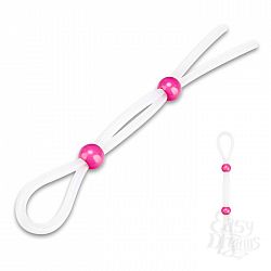 Белое лассо-утяжка с двумя бусинами Белое лассо-утяжка с двумя бусинами