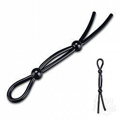 Черное лассо-утяжка с двумя бусинами Черное лассо-утяжка с двумя бусинами