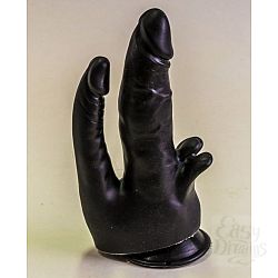 Чёрный двойной фаллоимитатор с клиторальными лепестками - 18,5 см.  Чёрный двойной фаллоимитатор с клиторальными лепестками - 18,5 см.