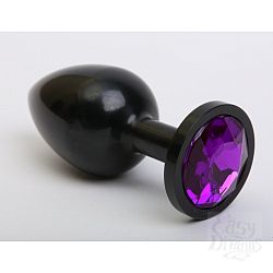  Анальная пробка металл черная с фиолетовым стразом 7,6х2,8см 47412-5MM