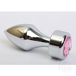  Анальная пробка металл серебро с розовым стразом 7,8х2,9см 47444-MM