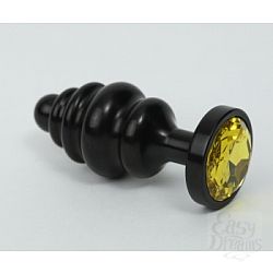  Пробка металл 7,3х2,9см фигурная черная желтый страз 47427-9MM